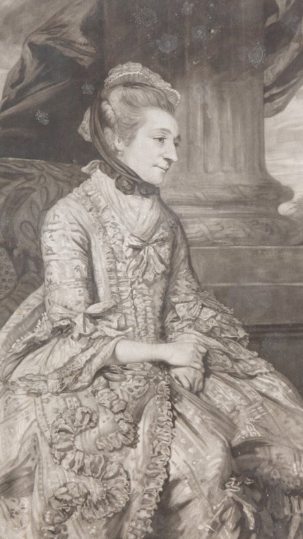 Print, mezzotint, Elizabeth Robinson, Mrs Edward Montagu (1720-1800) (after Sir Joshua Reynolds) by John Raphael Smith (Derby 1752 – Worcester 1812). From an original owned by His Grace the Lord Primate of Ireland (sold at auction by Christies on December 7 1899; catalogue No. 80). Published 1776.